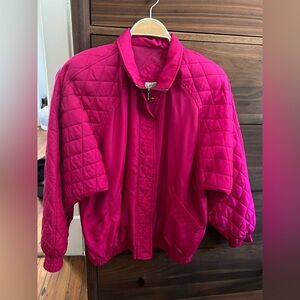Vibrant Pink 100% Silk Vintage Bomber Jacket